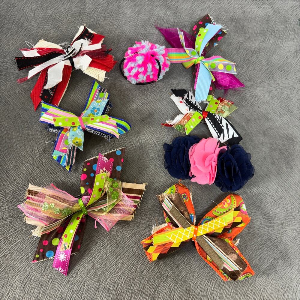 Handmade Hair Accessory Barrettes Clips Lot of 8 Stacked Ribbons Bows Floral New
